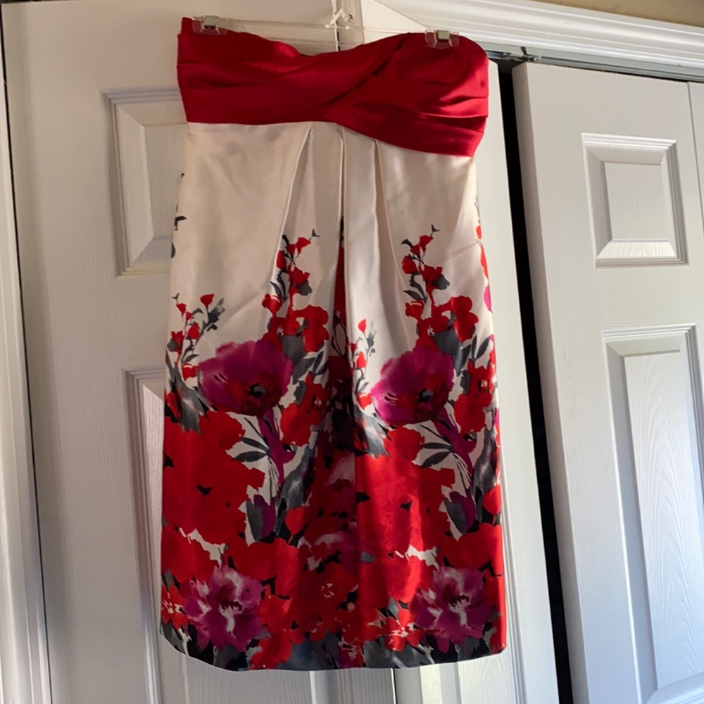 A formal strapless dress.